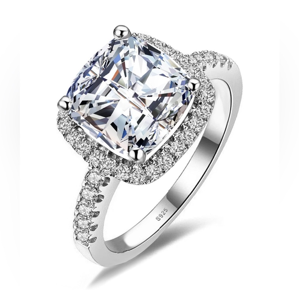 A56. JewelryPalace 3ct Cushion Cut Halo Engagement Ring 14K Gold Plated S925 CZ